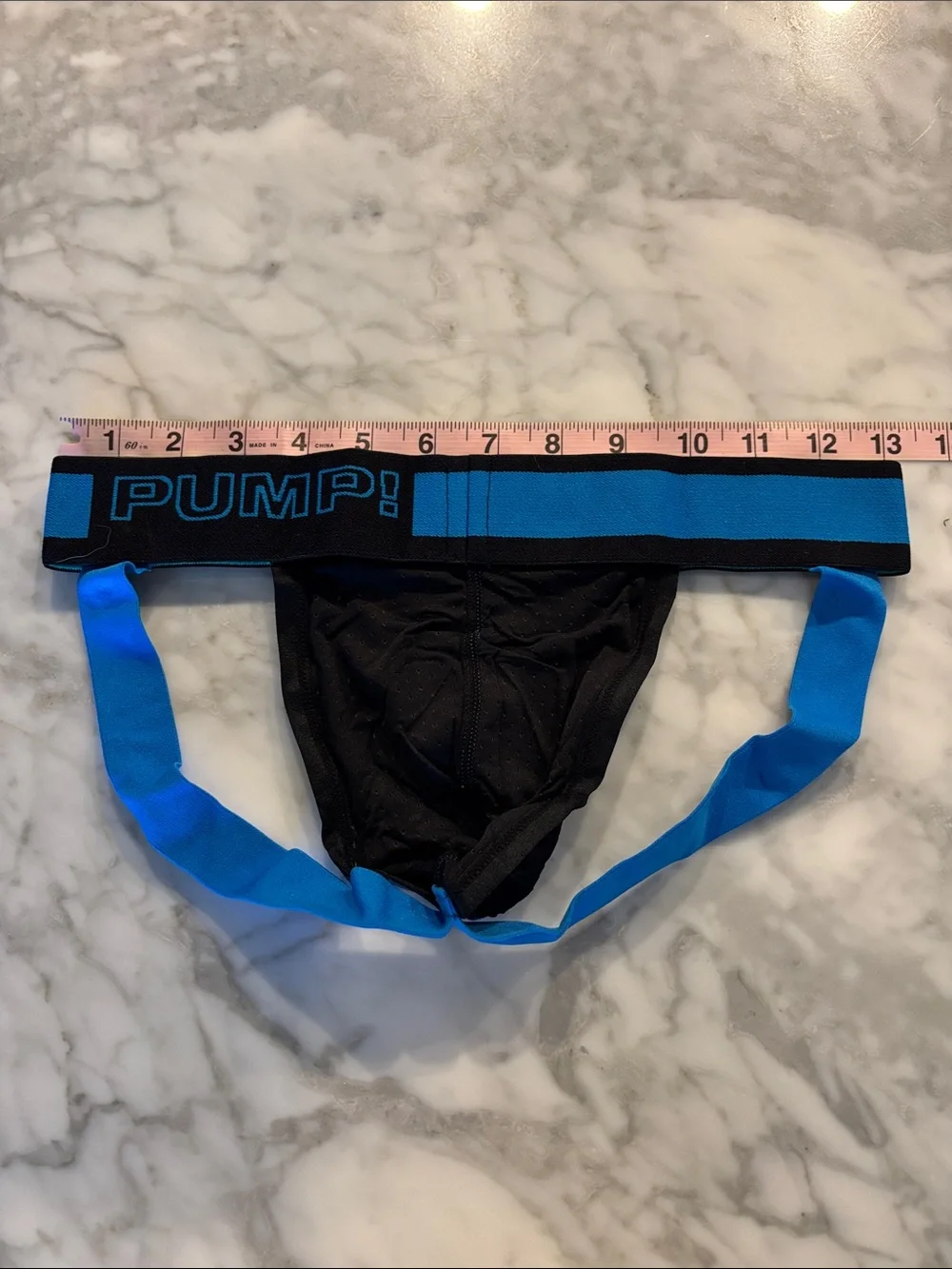PUMP! Men’s Black Brief Jockstrap with Blue Accents